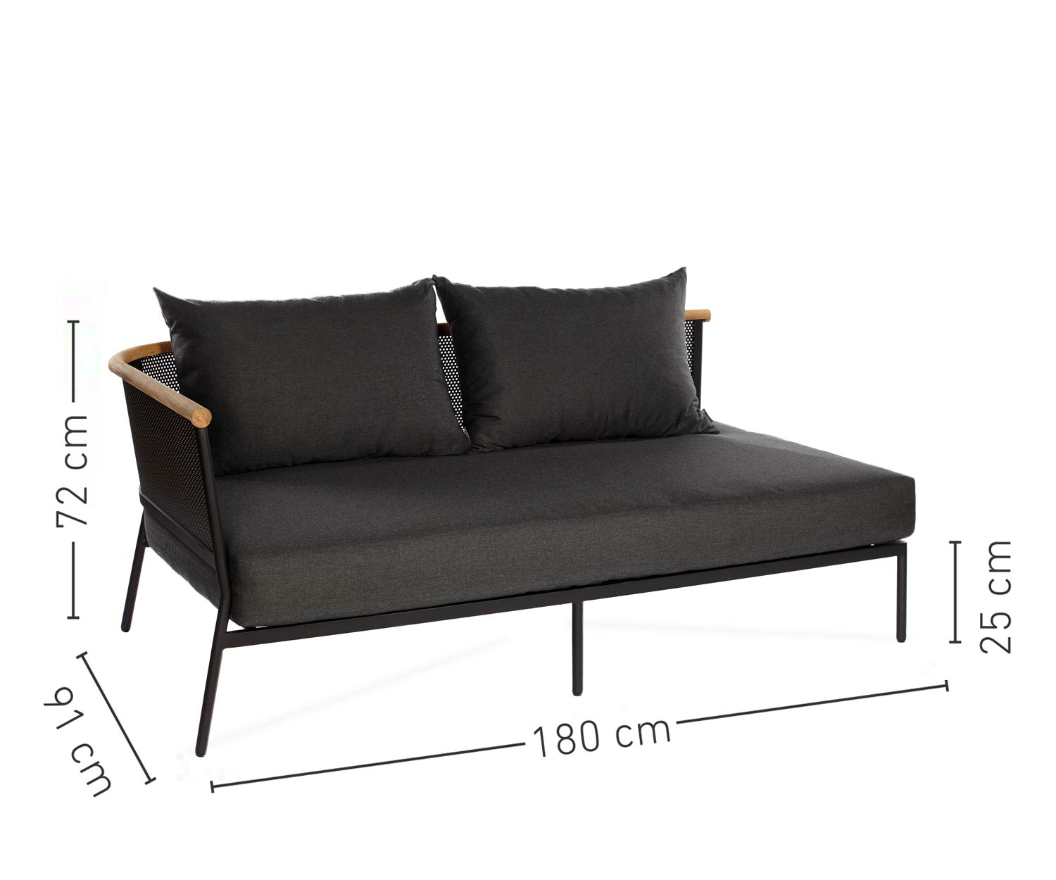 Oasiq Canapé d'angle 1 place Riad en anthracite et accoudoirs en bois de teck Oasiq Canapé d'angle 1 place Riad en anthracite et accoudoirs en bois de teck