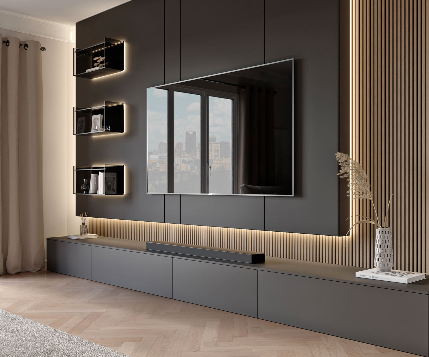 Design TV Design Lowboard au sol Mat gris foncé laqué Design TV Design Lowboard au sol Mat gris foncé laqué