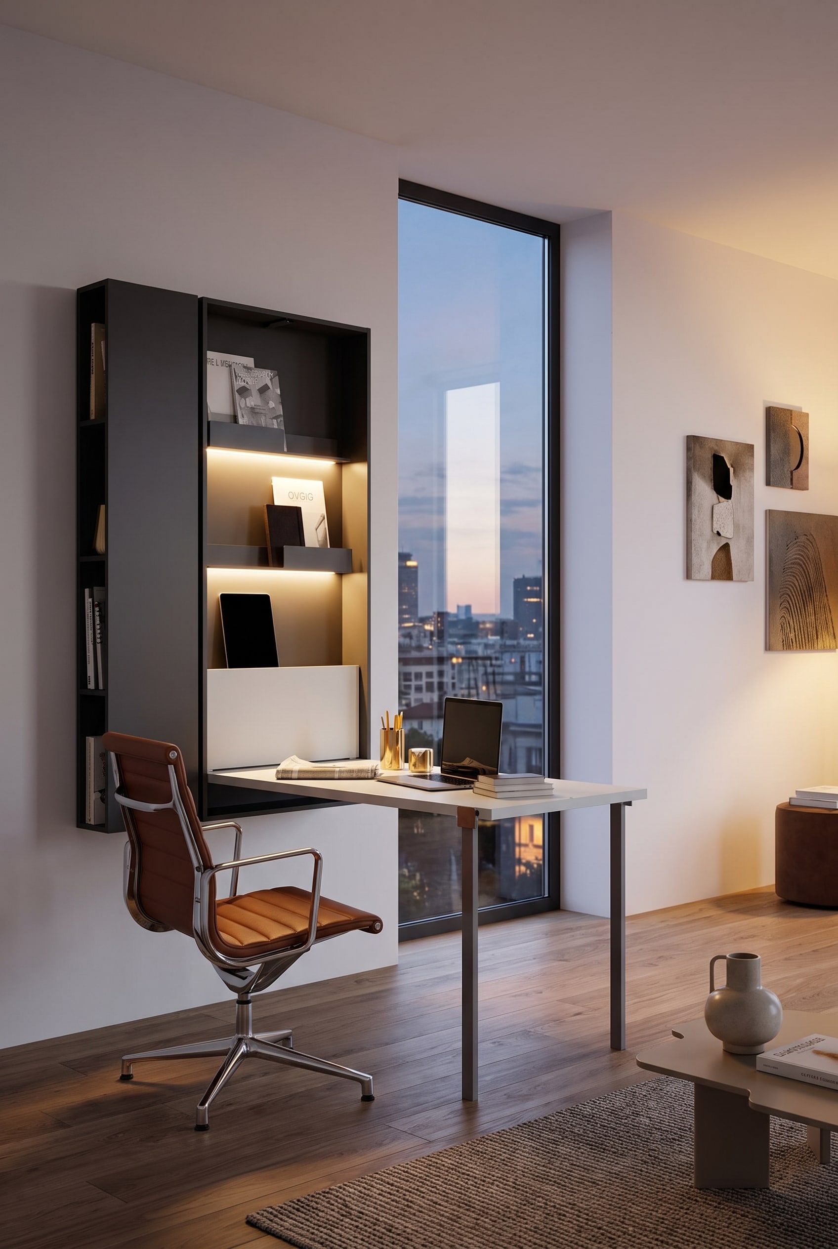 Modernes Home Office mit Wandklapptisch im Wohnbereich