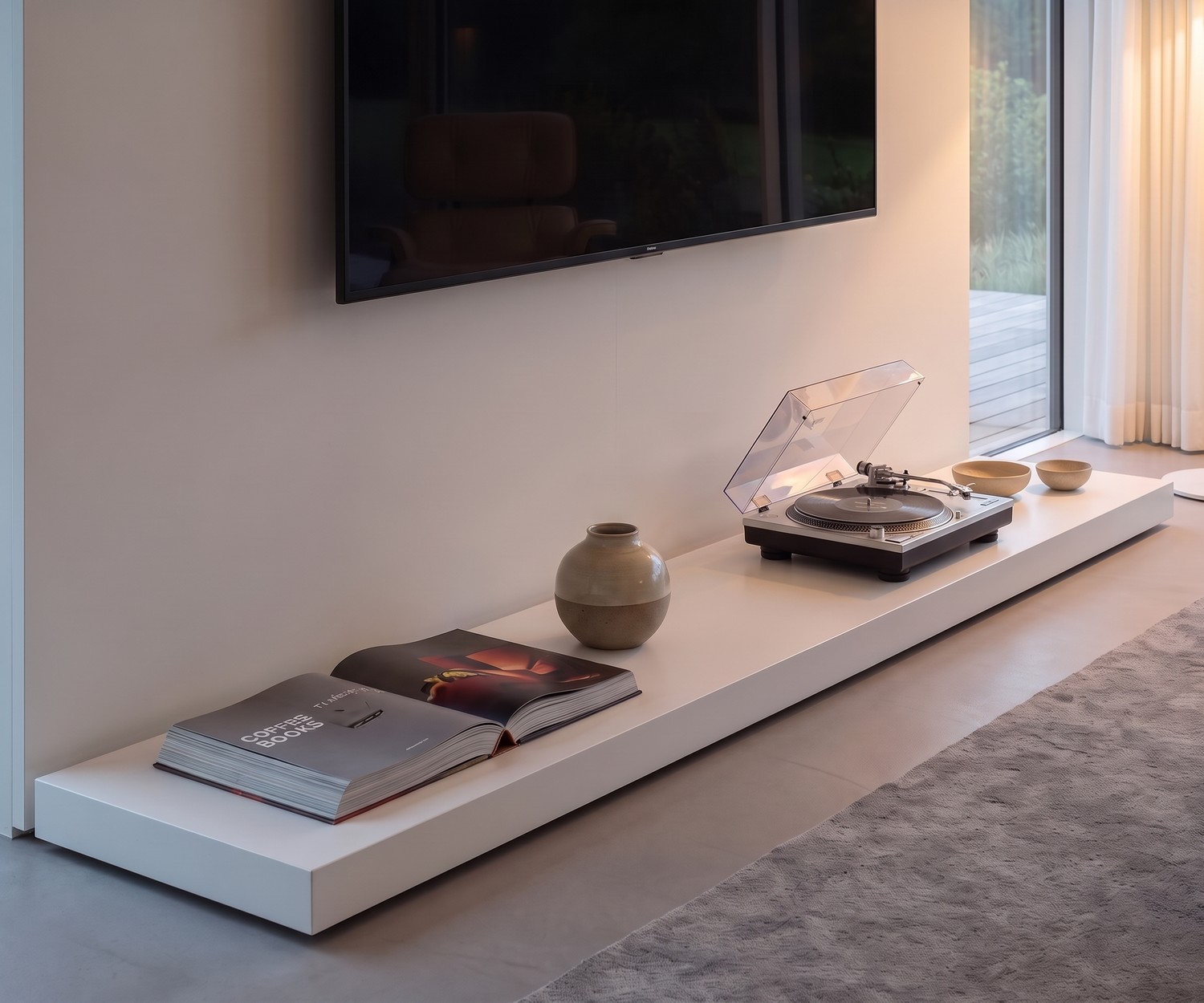 Podest TV bas blanc Livitalia Easy pour salon moderne, banc design élégant pour équipements multimédias et déco.