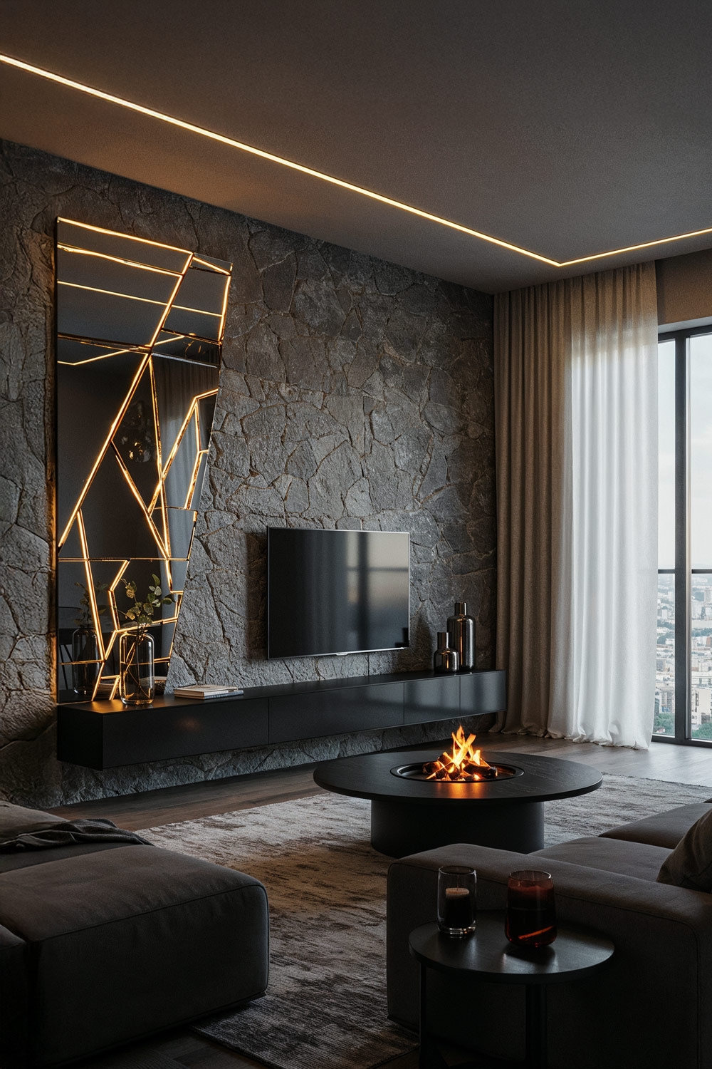 un grand salon baigné de lumière est idéal pour les meubles noirs