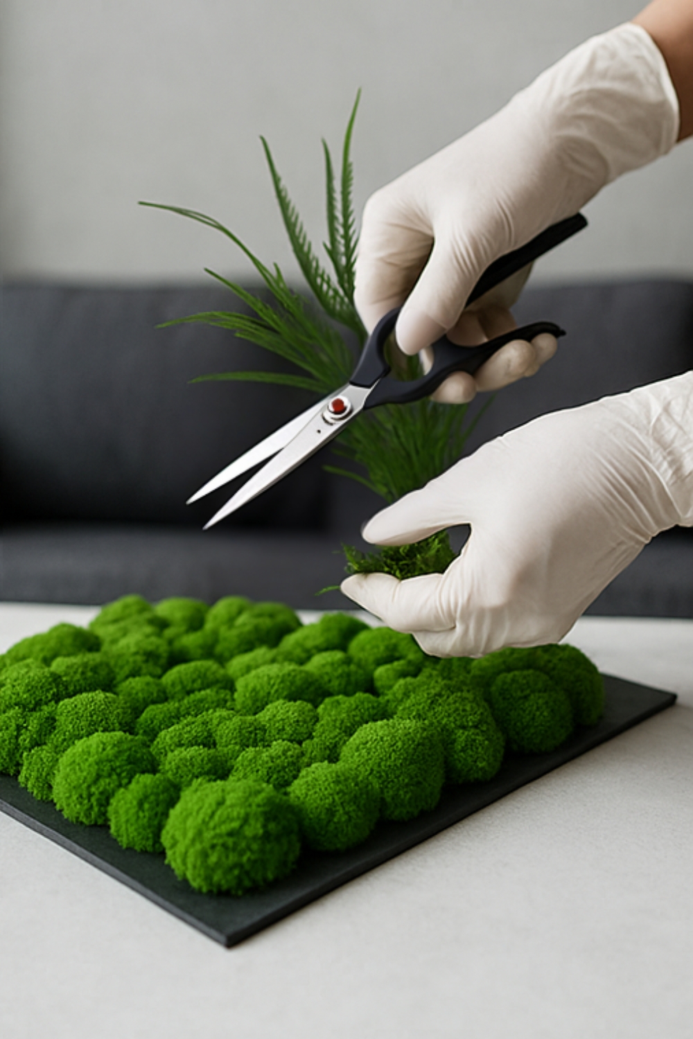 int&eacute;grer des plantes ornementales sur un mur de mousse