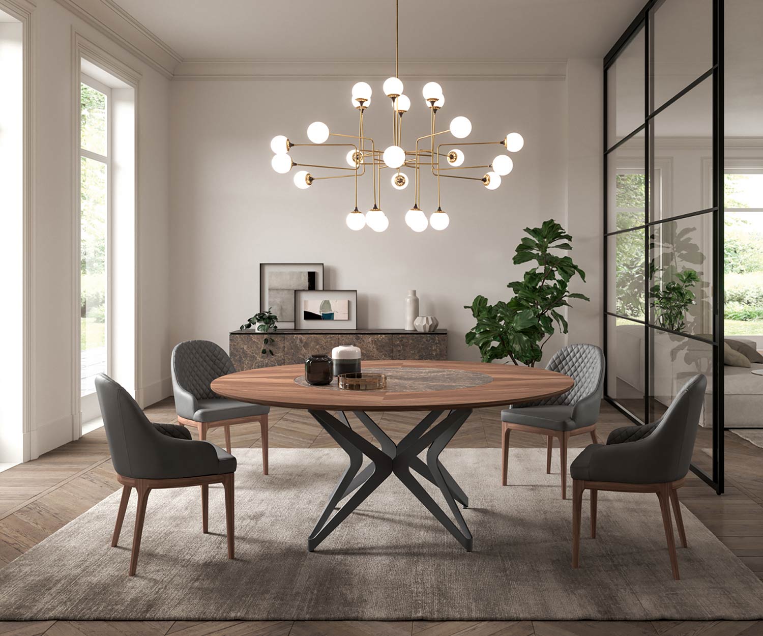 Table à manger moderne ronde Ozzio Design DNA avec plateau tournant Table à manger moderne ronde Ozzio Design DNA avec plateau tournant