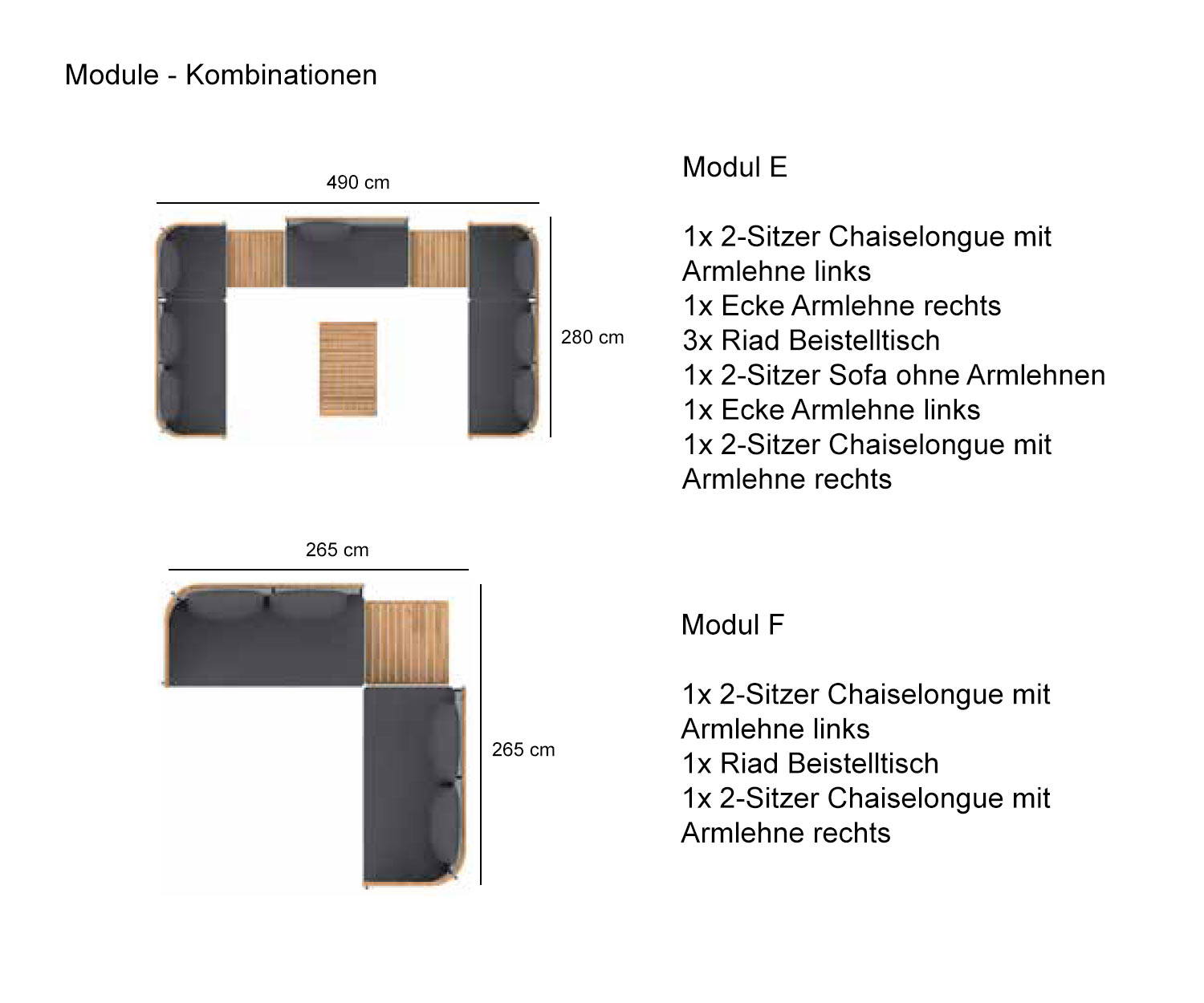 Combinaisons de modules du canapé de jardin Oasiq Riad Combinaisons de modules du canapé de jardin Oasiq Riad