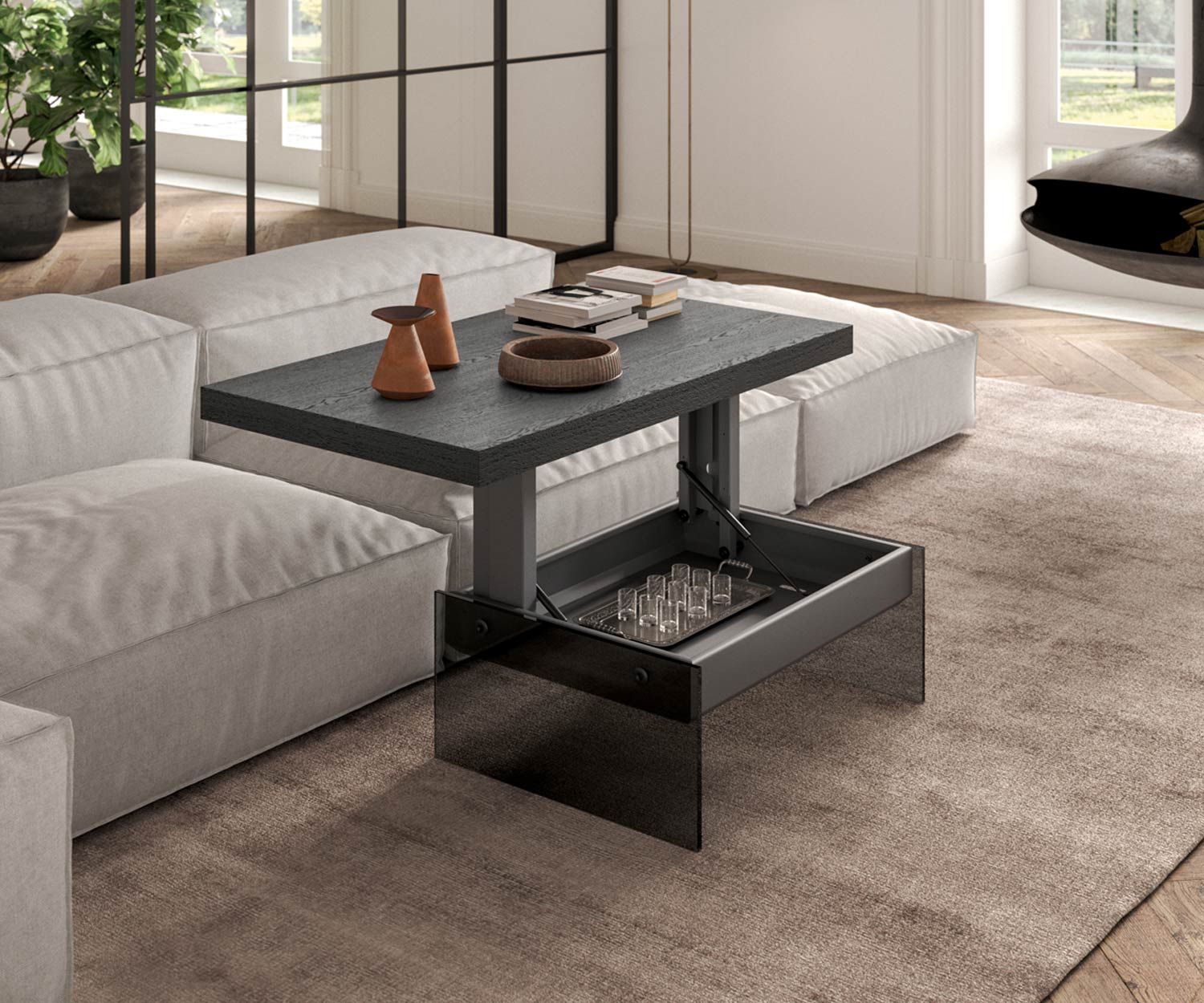 Moderne Ozzio Table basse Bellagio Chêne Carbone Moderne Ozzio Table basse Bellagio Chêne Carbone