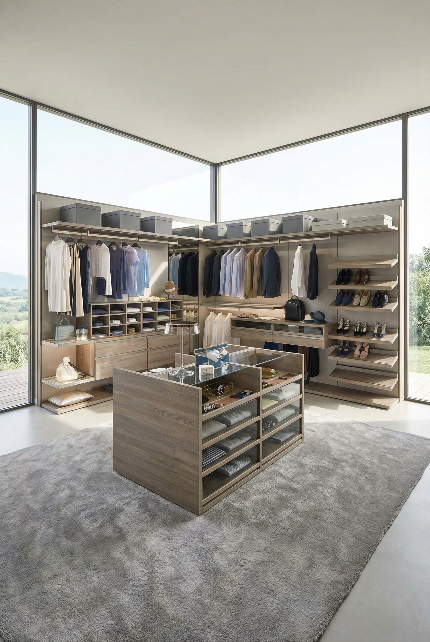Syst&egrave;me de dressing d'angle sans couture sans poteaux verticaux g&ecirc;nants