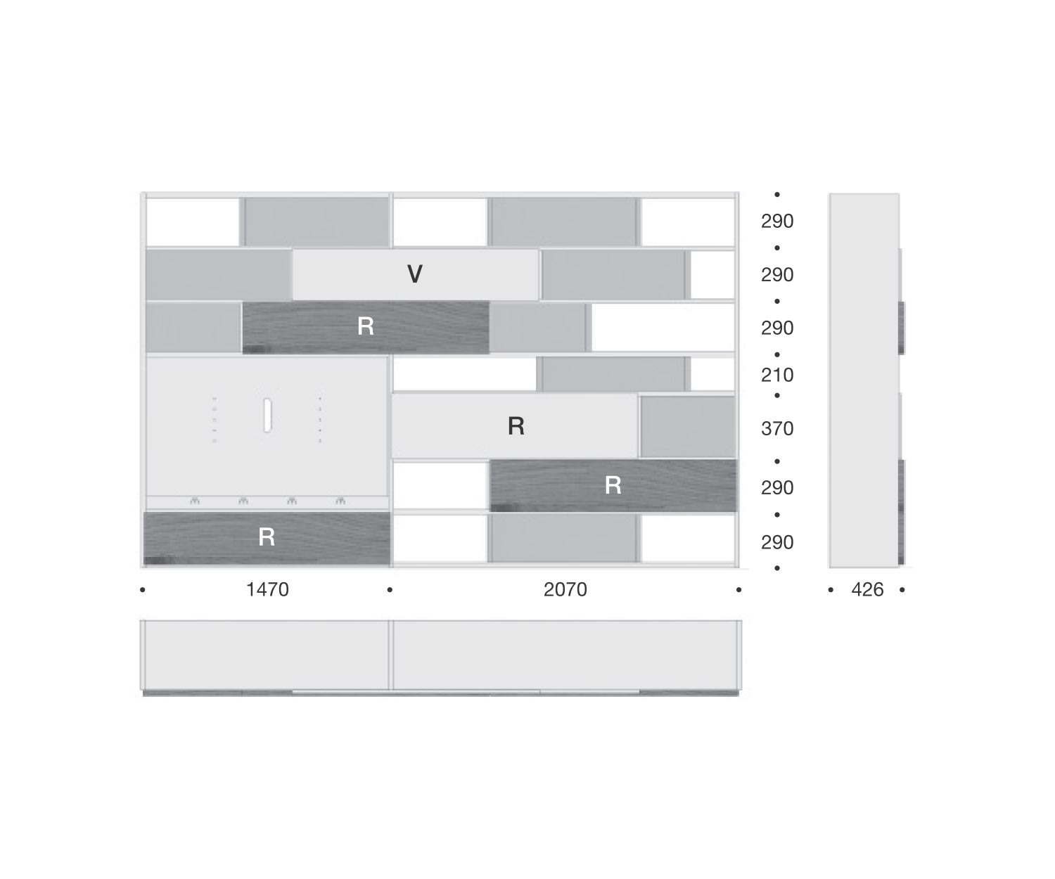 Livitalia Étagère à livres design C51 Esquisse Dimensions Dimensions Livitalia Étagère à livres design C51 Esquisse Dimensions Dimensions