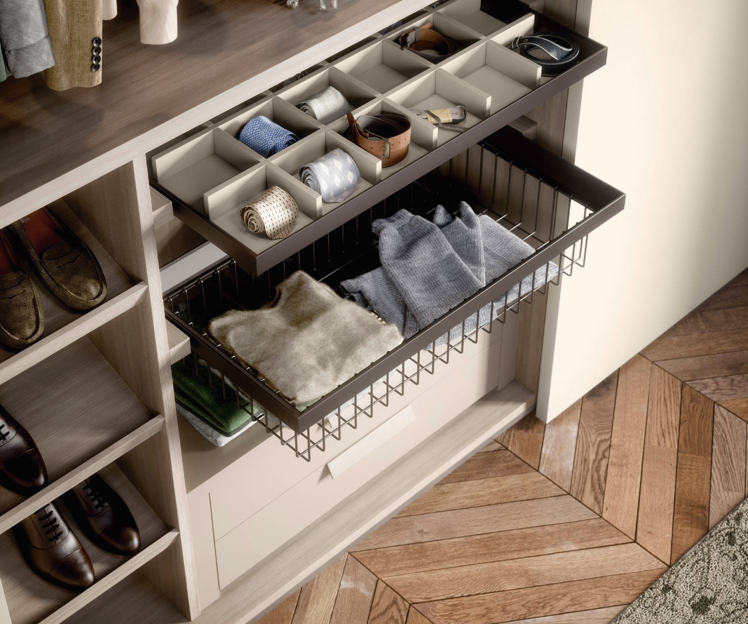 Détail du casier à cravates Designer Armoire Middle de Novamobili Détail du casier à cravates Designer Armoire Middle de Novamobili