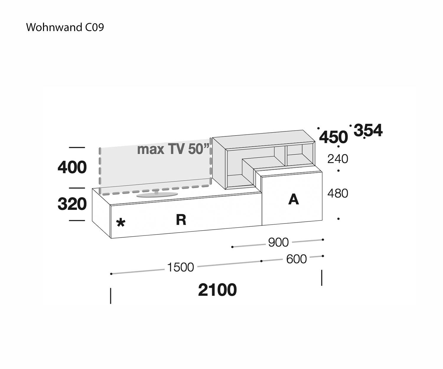 Livitalia Meuble-paroi C09 Esquisse Dimensions Dimensions Livitalia Meuble-paroi C09 Esquisse Dimensions Dimensions