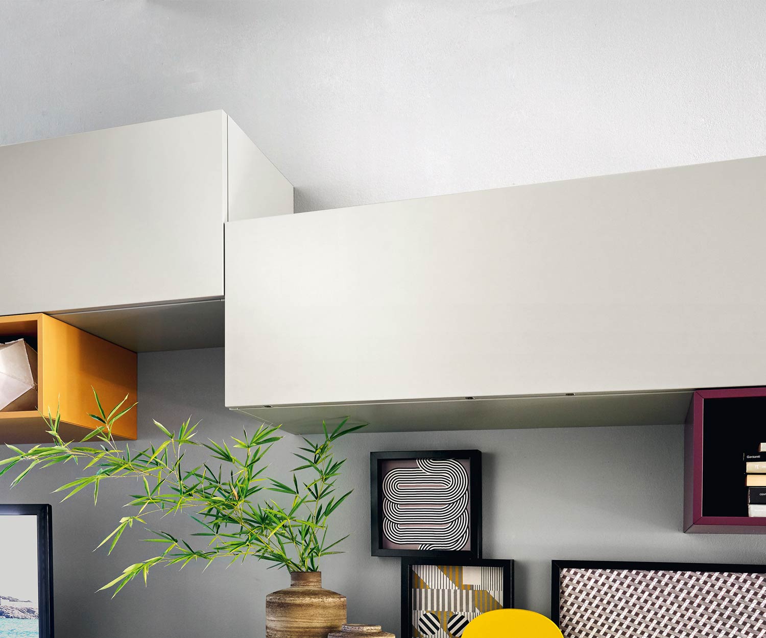 Livitalia Tétris Designer Meuble-paroi C19 avec armoires suspendues blanches mates Livitalia Tétris Designer Meuble-paroi C19 avec armoires suspendues blanches mates