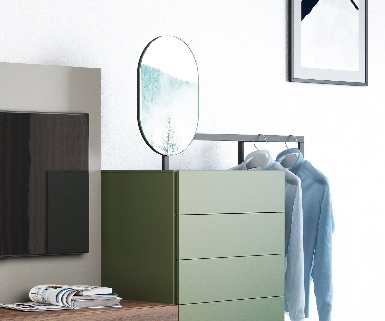 Pratique Novamobili Commode design Easy 9 avec miroir et tringle à vêtements Pratique Novamobili Commode design Easy 9 avec miroir et tringle à vêtements