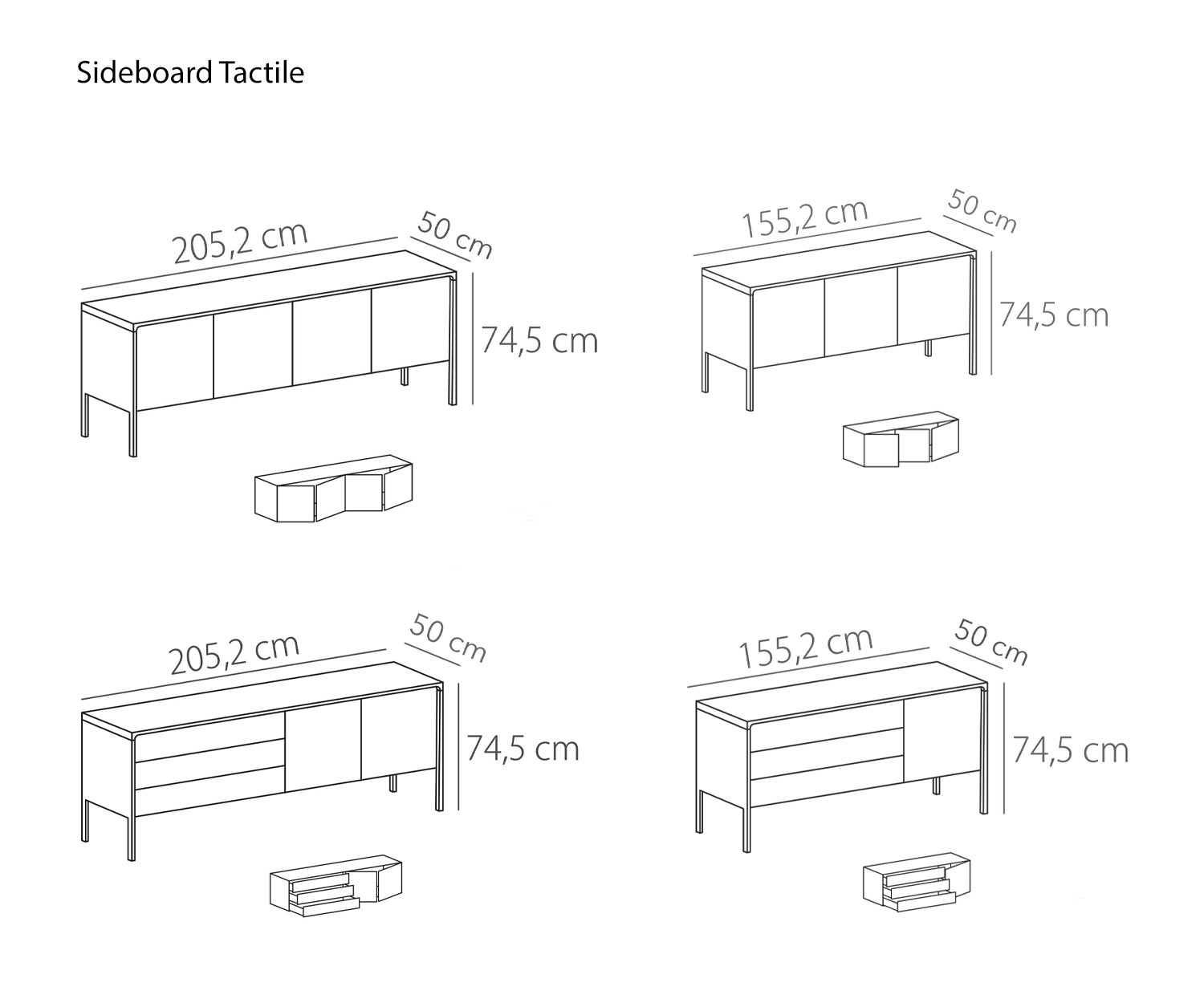 Buffet design de Punt Tactile 3 portes Esquisse Dimensions Dimensions