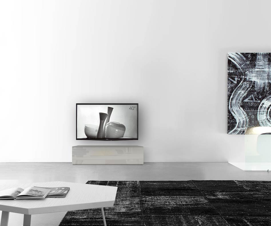 /Design Lowboard sol L120 H35 gris clair brillant /Design Lowboard sol L120 H35 gris clair brillant