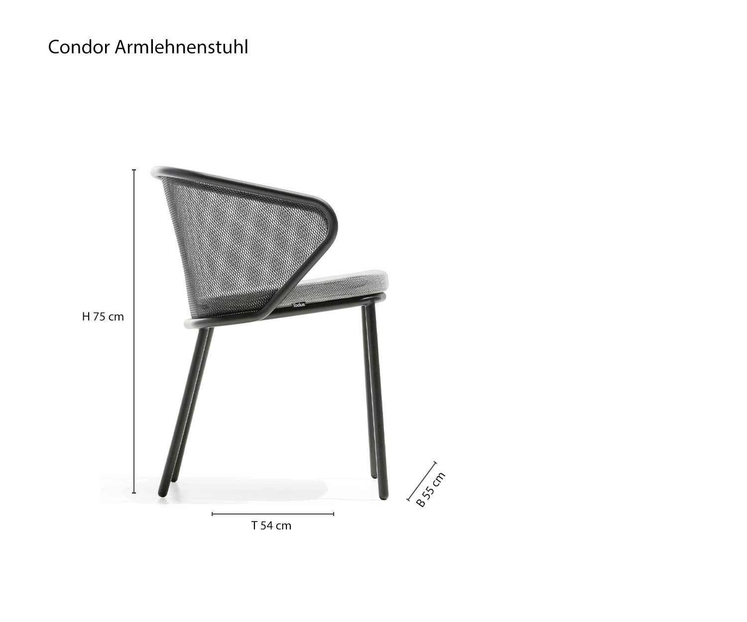 Chaise à accoudoirs design Condor de Todus Dimensions Esquisse Dimensions Chaise à accoudoirs design Condor de Todus Dimensions Esquisse Dimensions