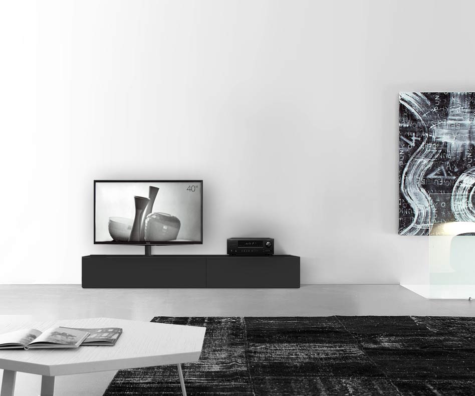 Table basse design Configurateur avec support TV au sol Largeur 210 33,5 45 gauche noir mat Table basse design Configurateur avec support TV au sol Largeur 210 33,5 45 gauche noir mat