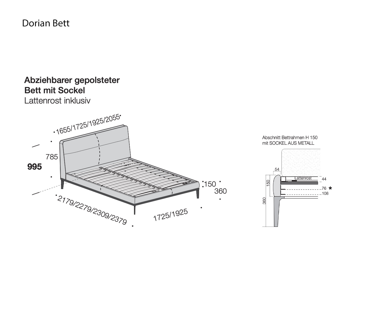 Lit Dorian de Livitalia Esquisse Tailles Indication des tailles Lit Dorian de Livitalia Esquisse Tailles Indication des tailles