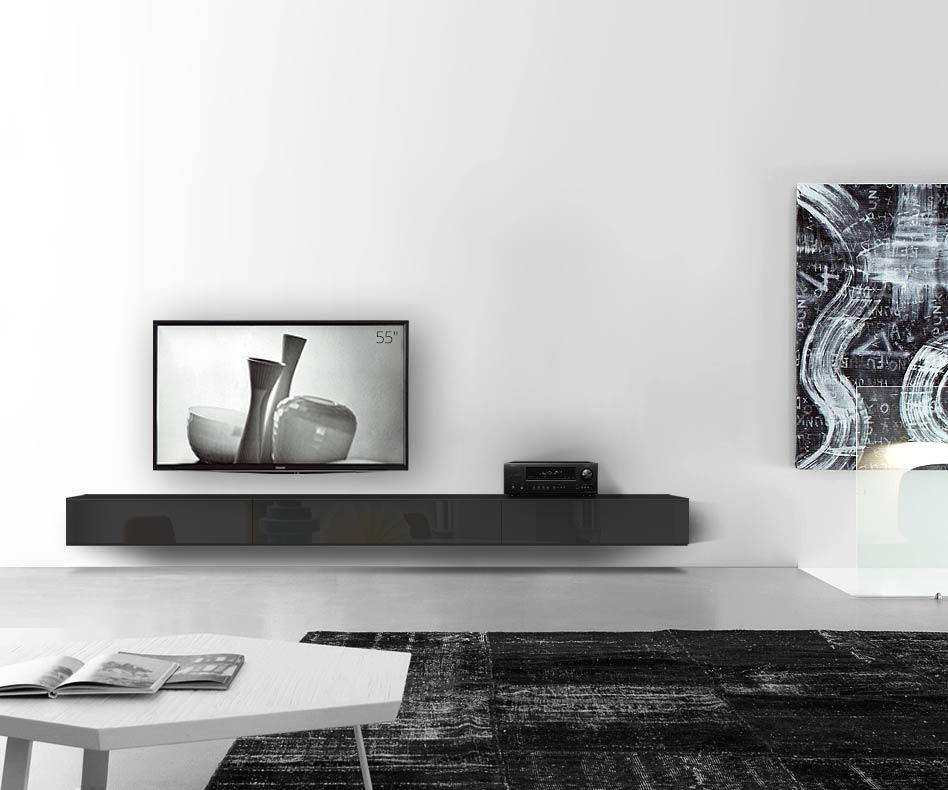 /Design Lowboard Wand L300 H25 5 noir brillant /Design Lowboard Wand L300 H25 5 noir brillant