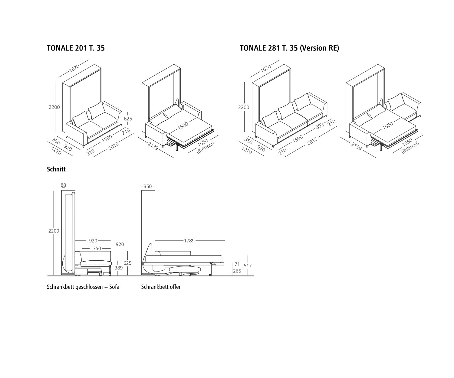 Salon moderne avec lit-armoire déplié et canapé Salon moderne avec lit-armoire déplié et canapé