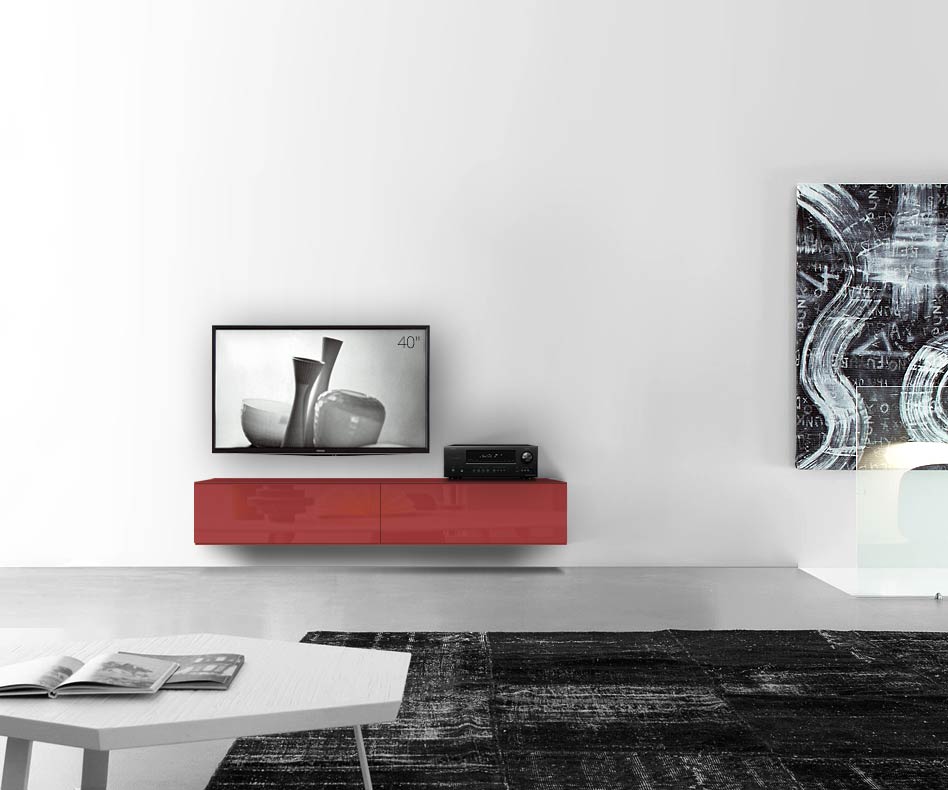 /Design Lowboard mural L180 H33 5 rouge brillant /Design Lowboard mural L180 H33 5 rouge brillant