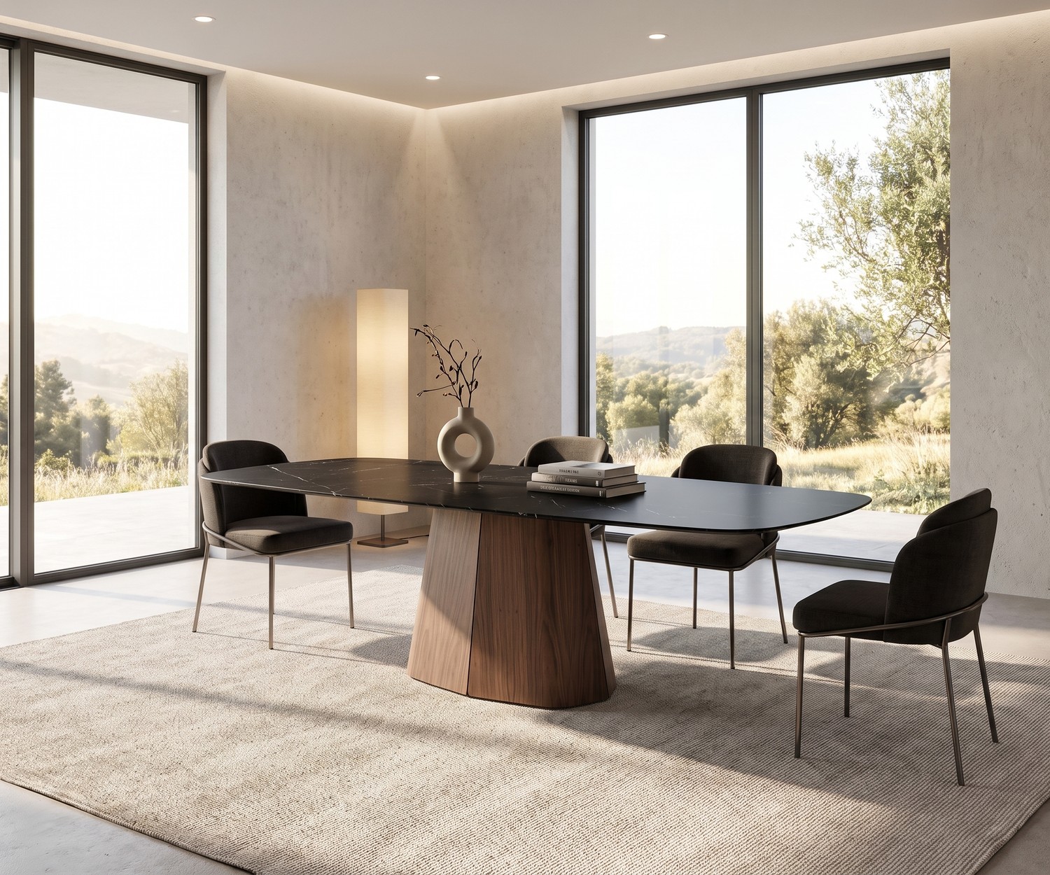 Table de repas ovale en bois al2 tessera 001 dans une salle à manger moderne et lumineuse avec chaises design.