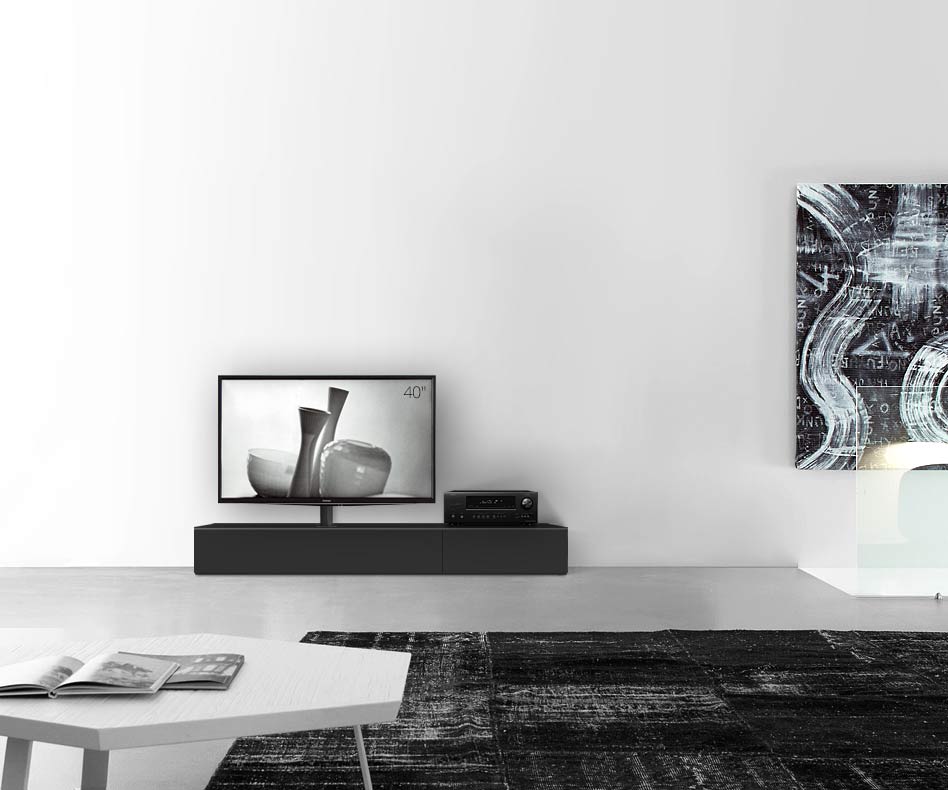 Table basse design Configurateur avec support TV au sol Largeur 180 25,5 45 gauche noir mat Table basse design Configurateur avec support TV au sol Largeur 180 25,5 45 gauche noir mat