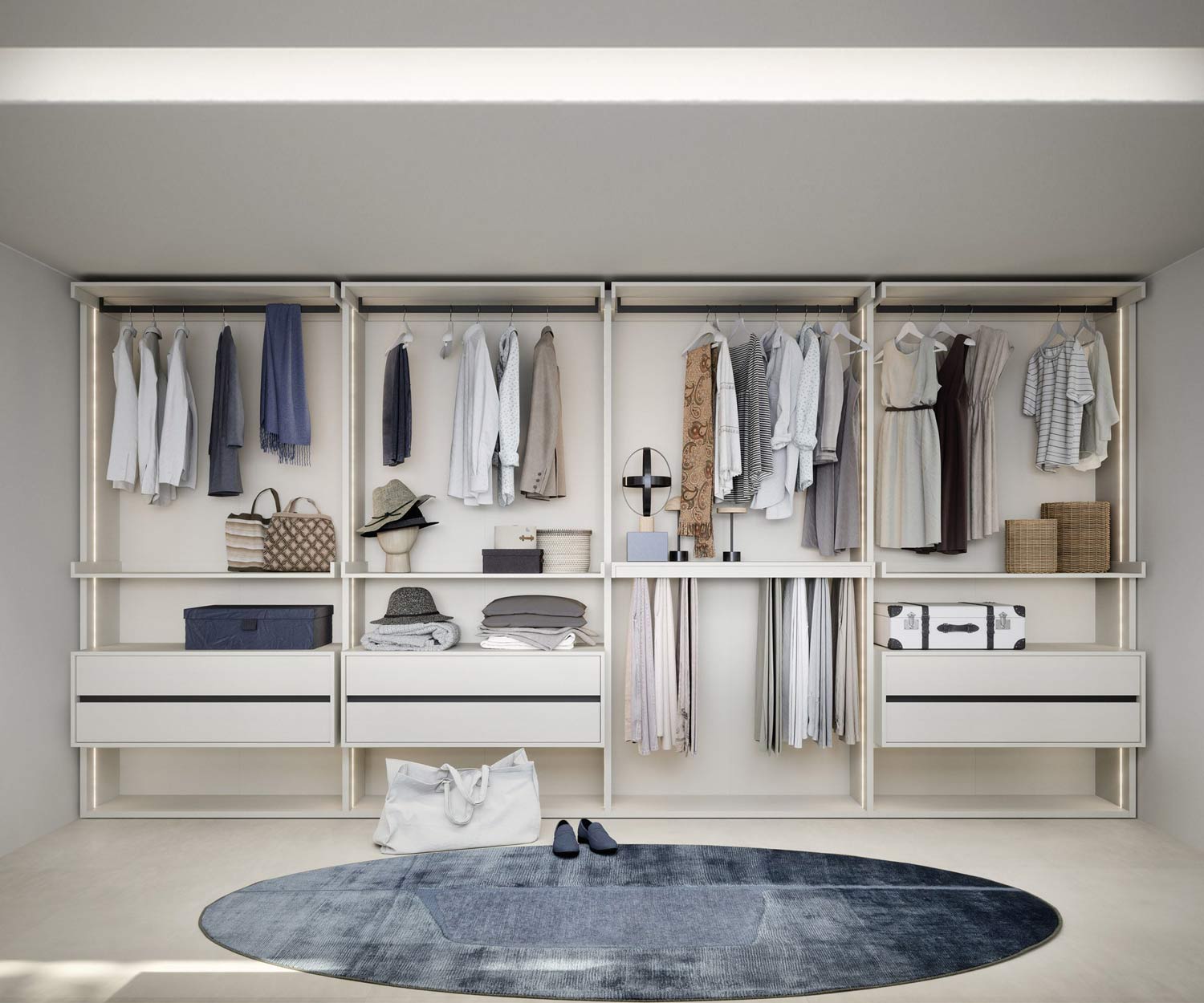 Dressing-room de luxe blanc ouvert système Italie