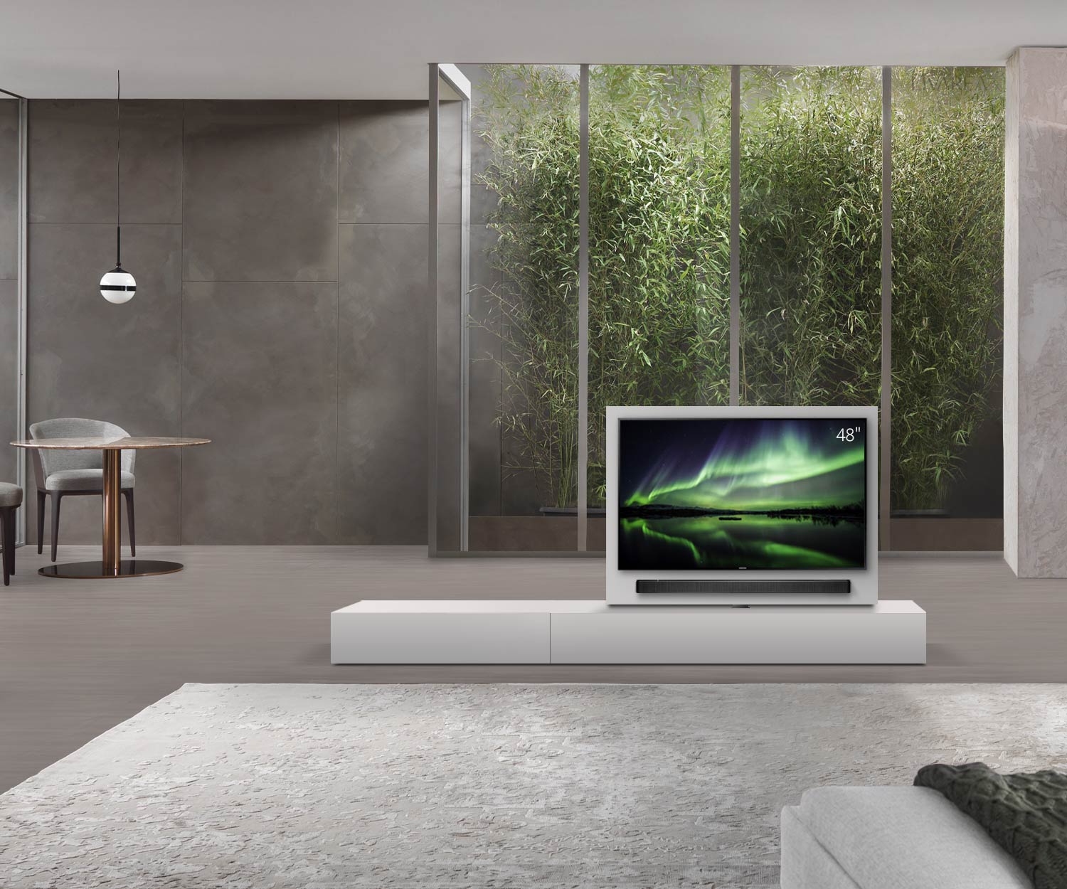 Livitalia Roto Design Lowboard Séparation de pièce avec panneau TV pivotant L150 50 H25 P47 ArticoM B90li oBox Livitalia Roto Design Lowboard Séparation de pièce avec panneau TV pivotant L150 50 H25 P47 ArticoM B90li oBox