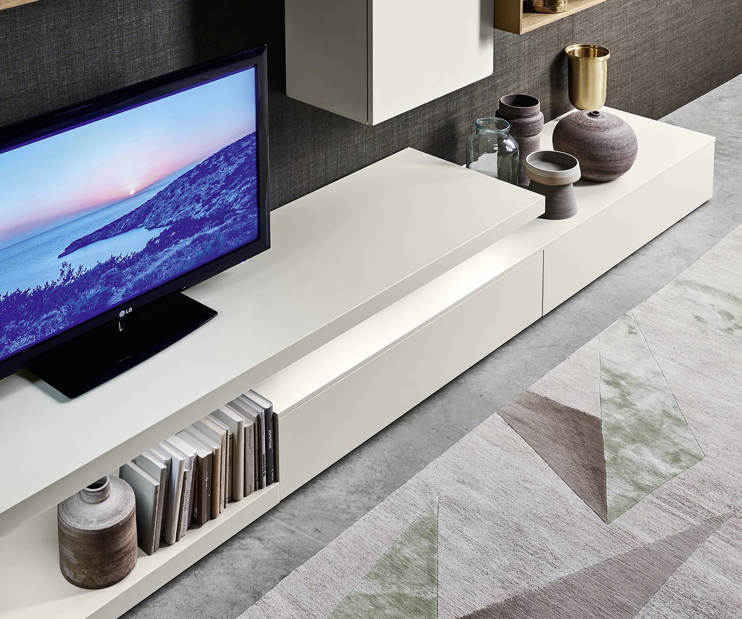 Livitalia Meuble-paroi design C22 de haute qualité avec TV design éclairée Lowboard