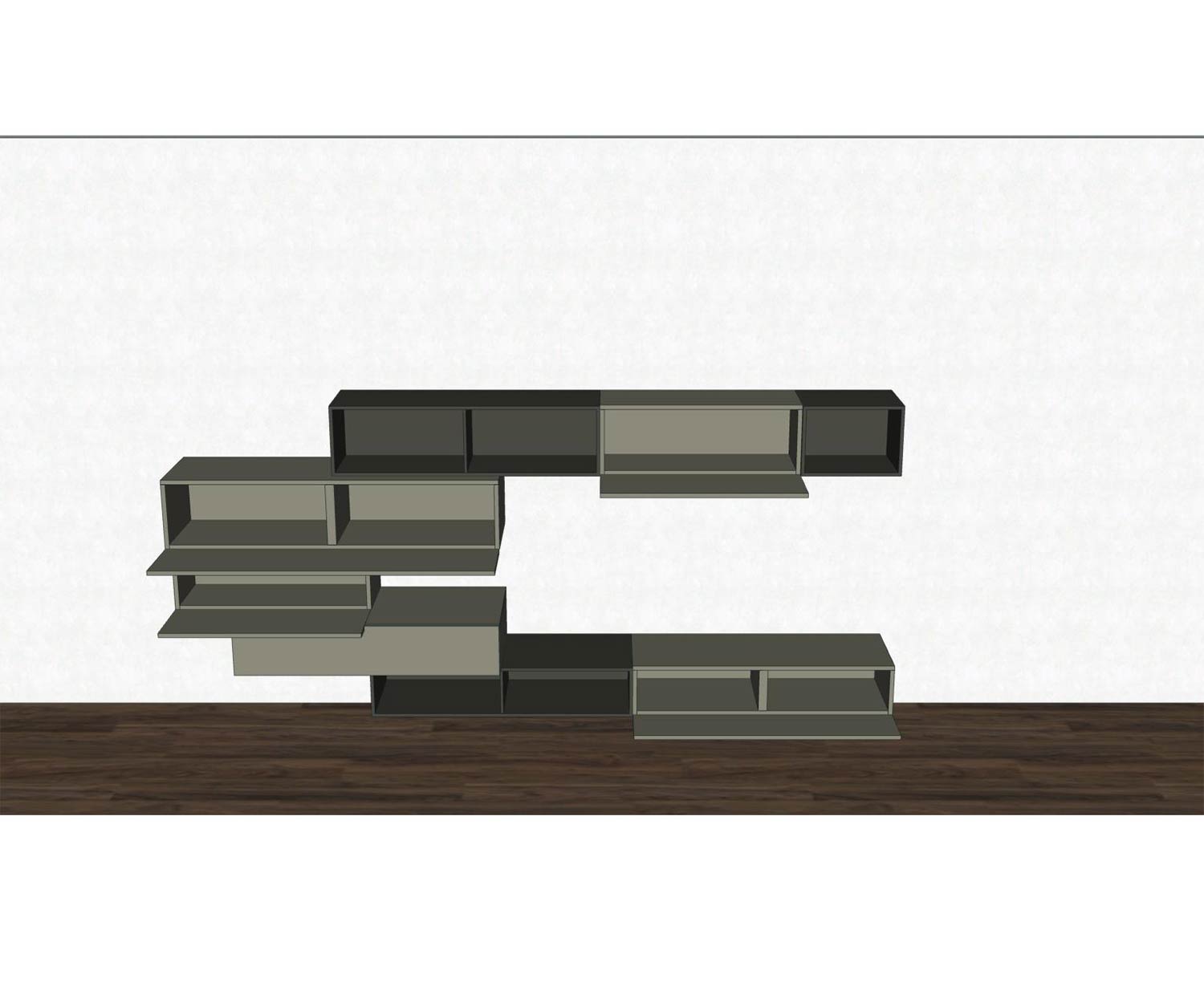 Meuble-paroi design flottant avec des éléments ouverts en marquage de couleur Meuble-paroi design flottant avec des éléments ouverts en marquage de couleur