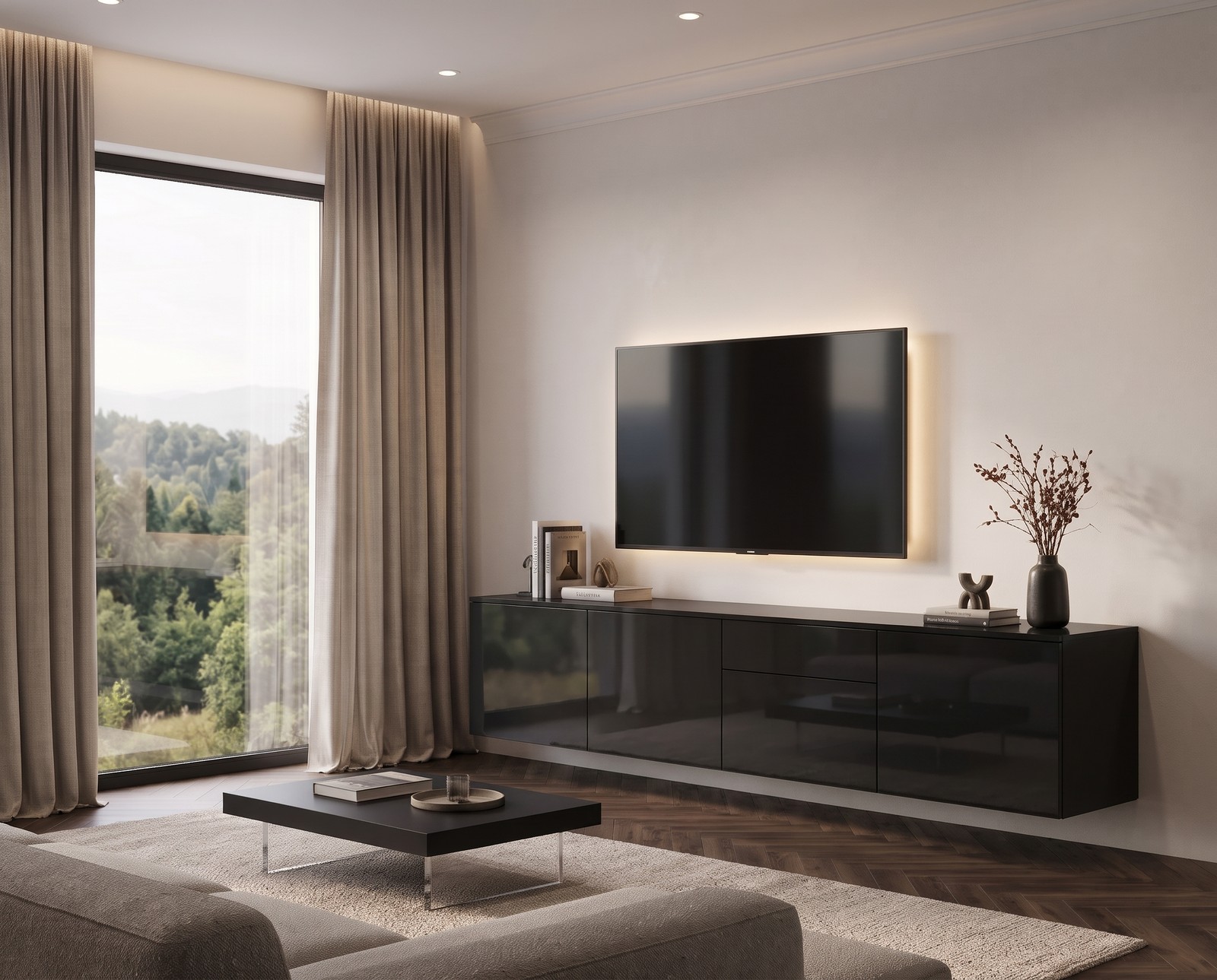 Livitalia TV-Sideboard Spaziora in Schwarz Hochglanz, B 240 cm, hängend im Wohnzimmer Livitalia TV-Sideboard Spaziora in Schwarz Hochglanz, B 240 cm, hängend im Wohnzimmer