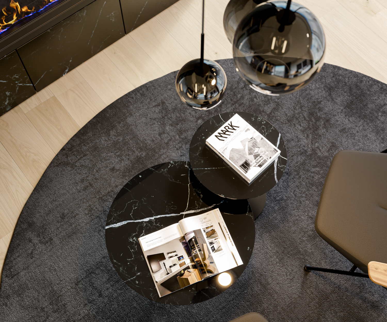 Break Marquina Table d'appoint en marbre Break Marquina Table d'appoint en marbre