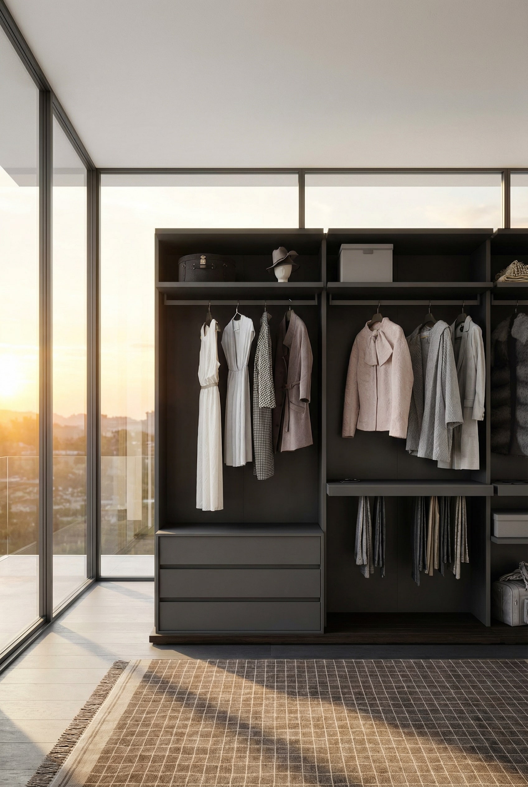 Système de dressing mural suspendu pour une légèreté visuelle Système de dressing mural suspendu pour une légèreté visuelle