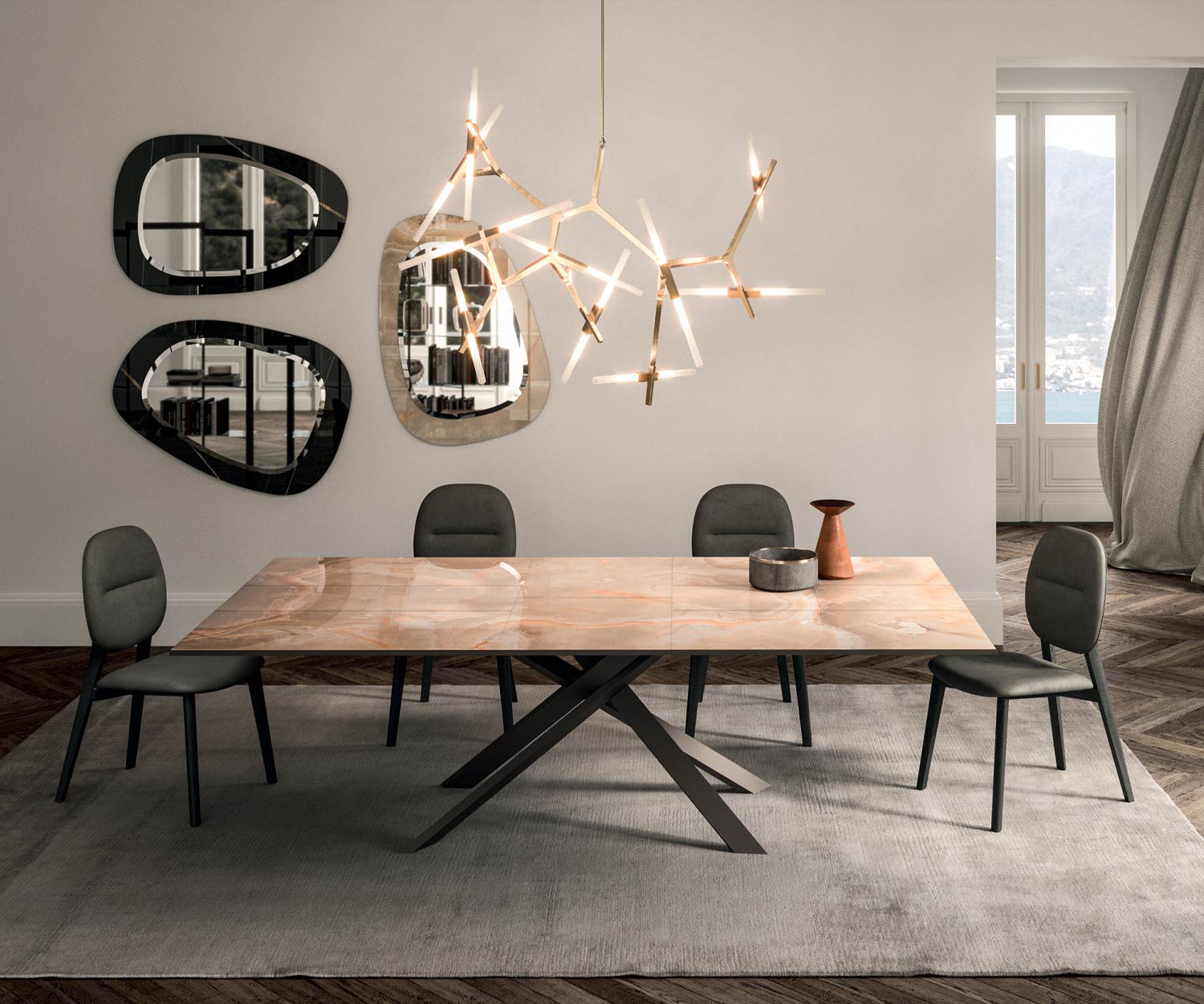 Table en verre marbré design peu encombrante Ozzio T240 4x4 Couleurs Onyx Table en verre marbré design peu encombrante Ozzio T240 4x4 Couleurs Onyx