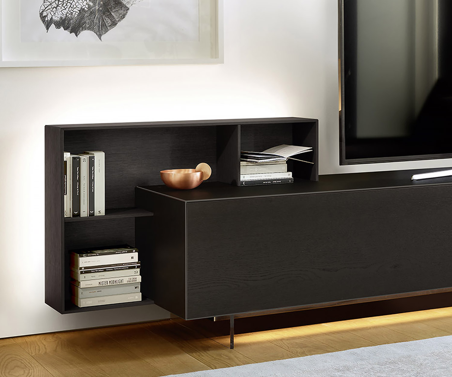 Meuble-paroi design moderne Livitalia C08 Étagère et lowboard design avec éclairage LED en option Meuble-paroi design moderne Livitalia C08 Étagère et lowboard design avec éclairage LED en option