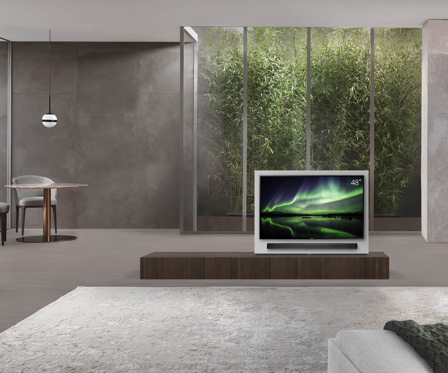 Livitalia Roto Design Lowboard Séparation de pièce avec panneau TV pivotant L150 50 H25 P56 EiBr B90li oBox