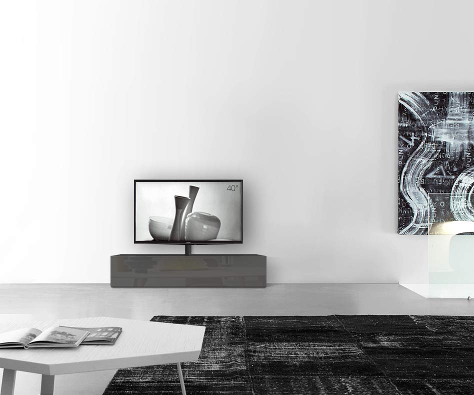 Table basse design Configurateur avec support TV au sol Largeur 150 33,5 54,6 centre brillant gris foncé Table basse design Configurateur avec support TV au sol Largeur 150 33,5 54,6 centre brillant gris foncé