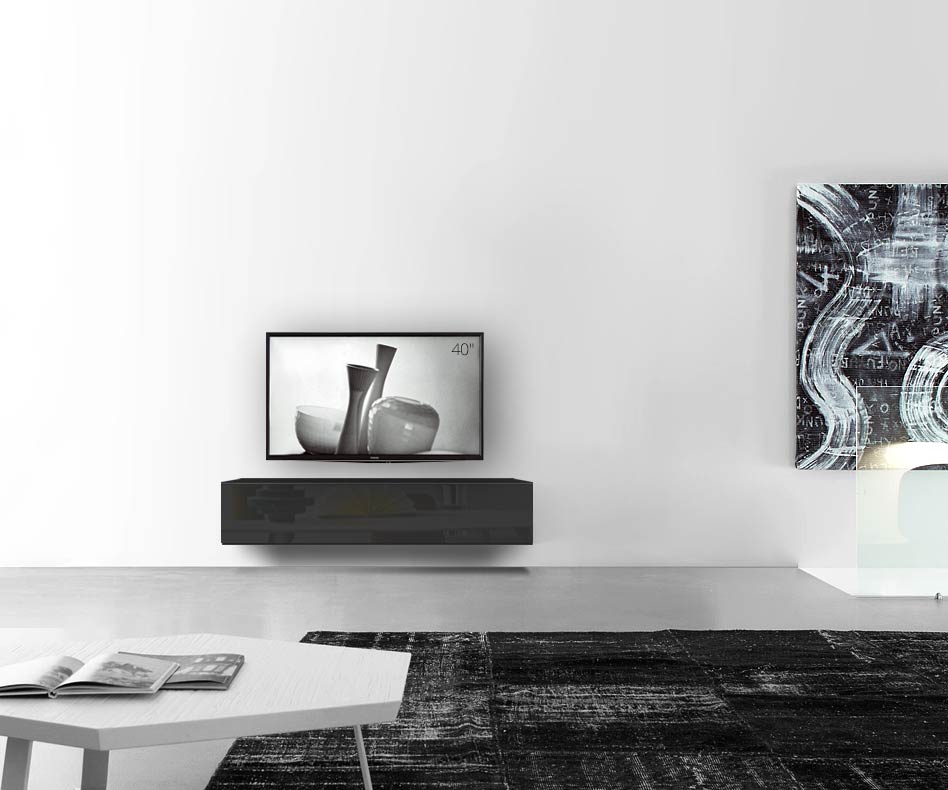 /Design Lowboard mural L150 H33 5 noir brillant /Design Lowboard mural L150 H33 5 noir brillant