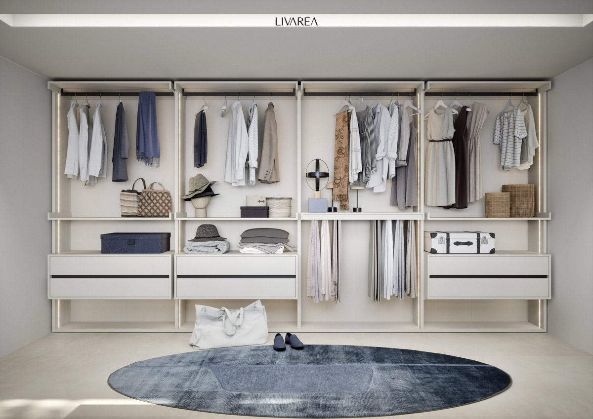 Magnifique dressing laqué blanc avec 2 tiroirs à bandes led verticales et porte-pantalons Magnifique dressing laqué blanc avec 2 tiroirs à bandes led verticales et porte-pantalons