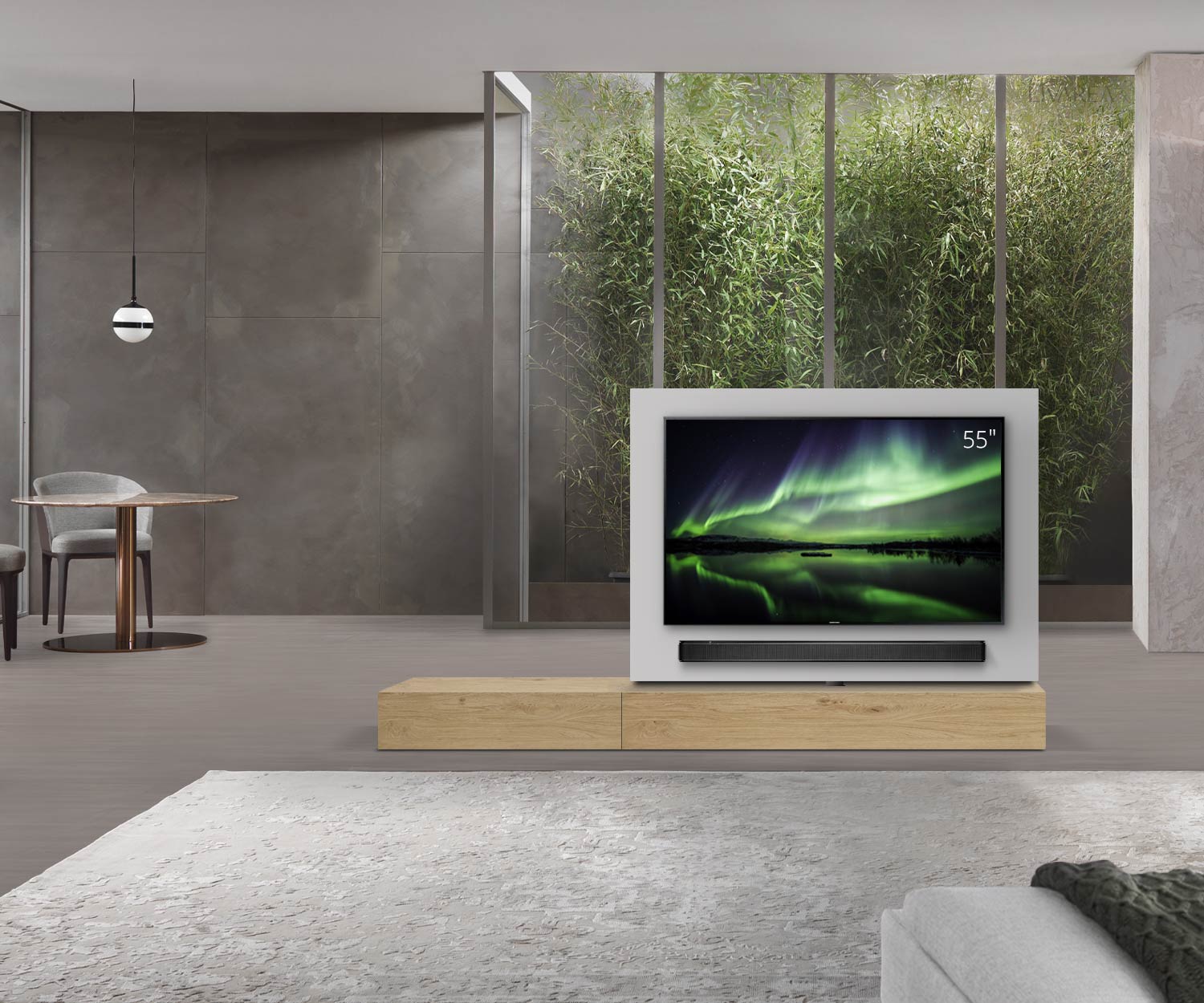 Livitalia Roto Design Lowboard Séparation de pièce avec panneau TV pivotant L150 65 H25 P47 EiHe B90li oBox