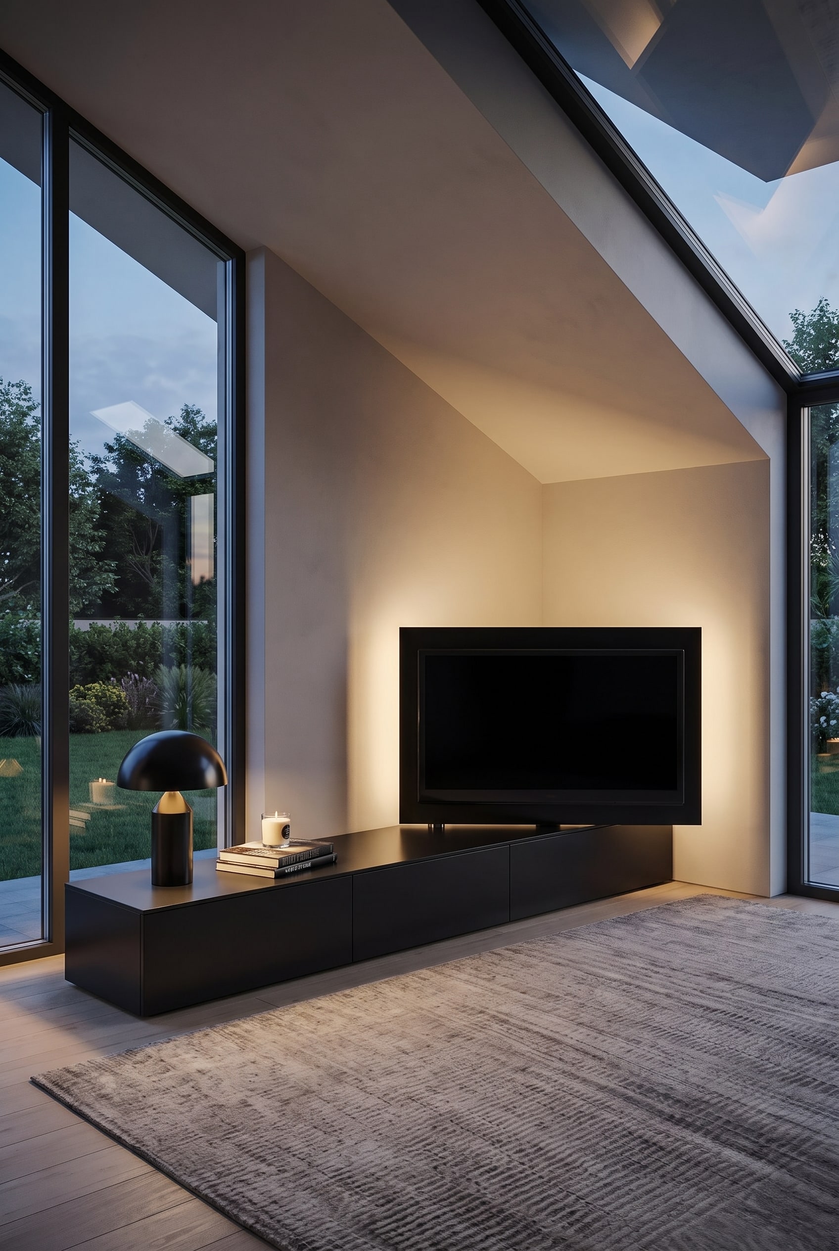 Dachgeschoss Heimkino mit schwenkbarem TV Lowboard Dachgeschoss Heimkino mit schwenkbarem TV Lowboard