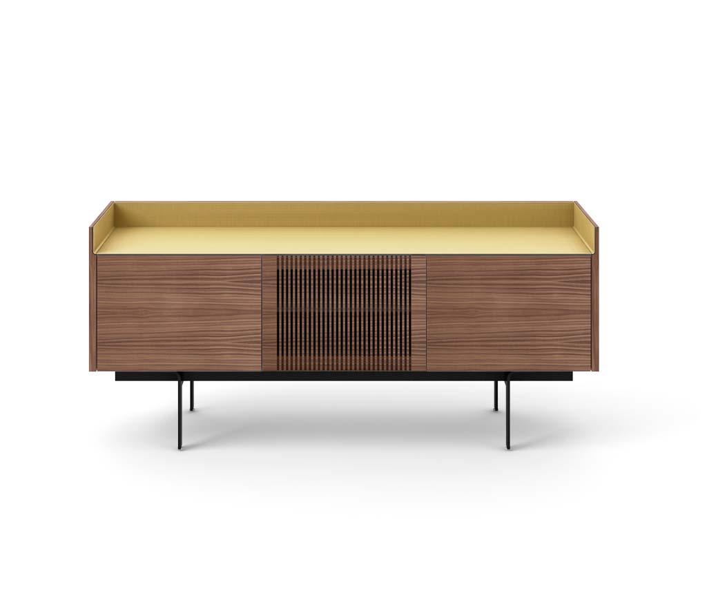 Punt Stockholm TV Design Lowboard sideboard pieds mur suspendu chêne noyer aluminium or rose bronze