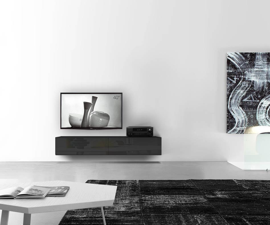 /Design Lowboard mural L180 H33 5 noir brillant /Design Lowboard mural L180 H33 5 noir brillant