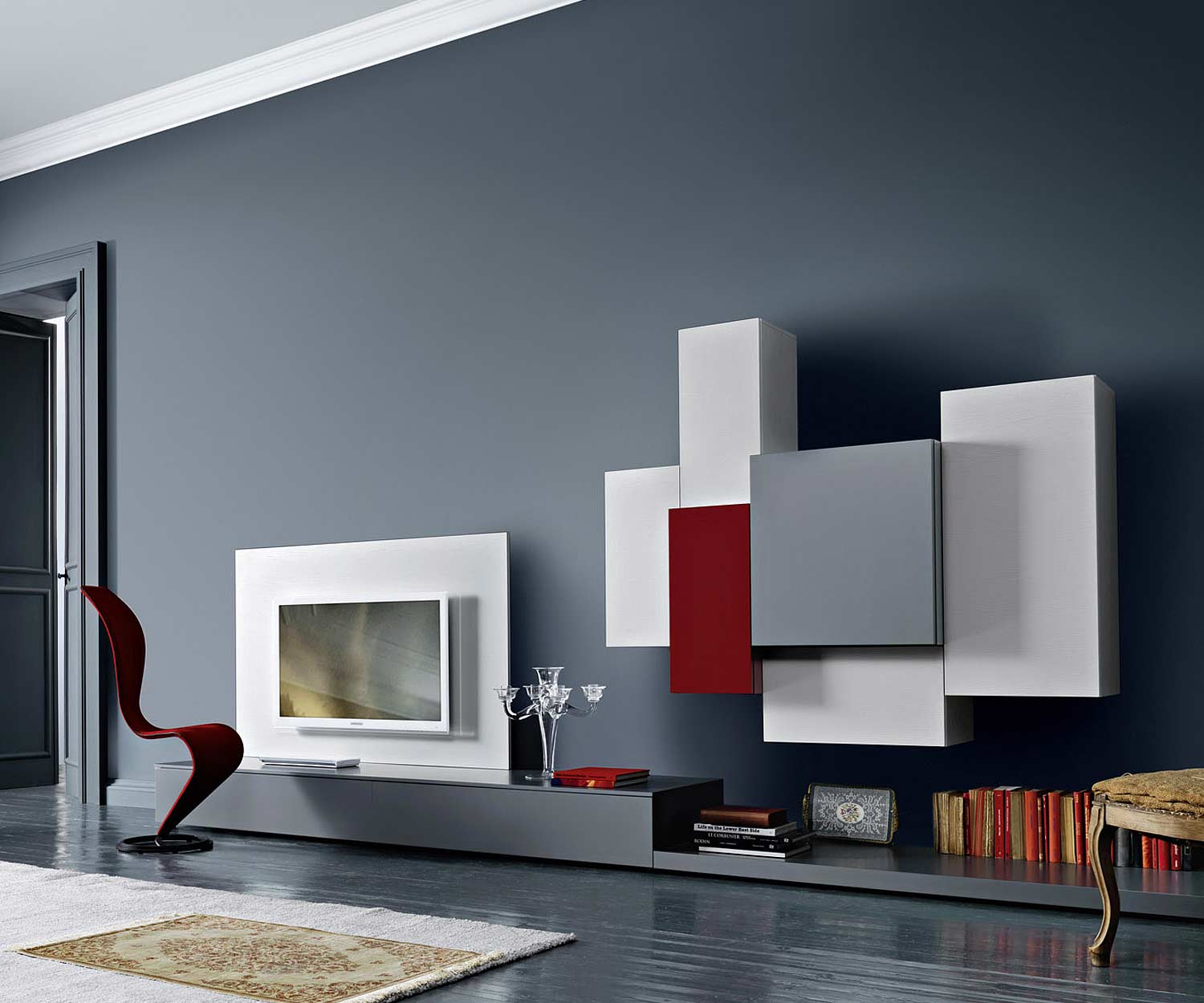 Design moderne Livitalia Panneau mural TV en blanc mat Design moderne Livitalia Panneau mural TV en blanc mat