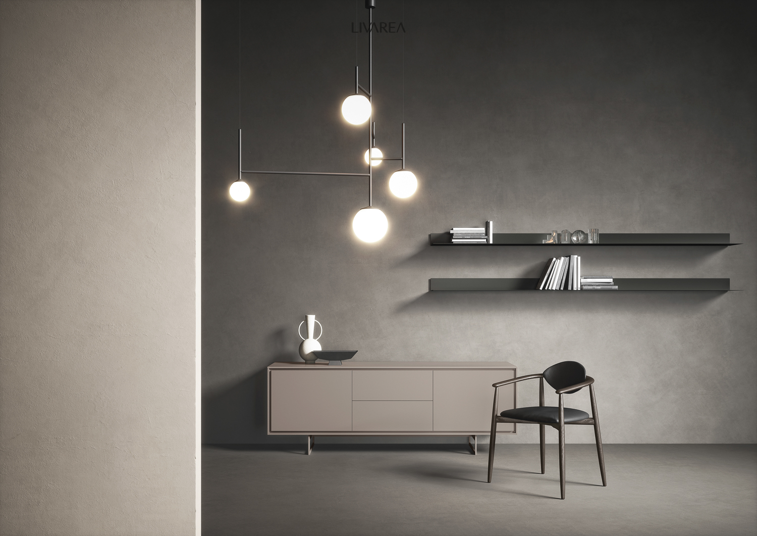 Buffet de salon en laque beige mat sur patins Buffet de salon en laque beige mat sur patins