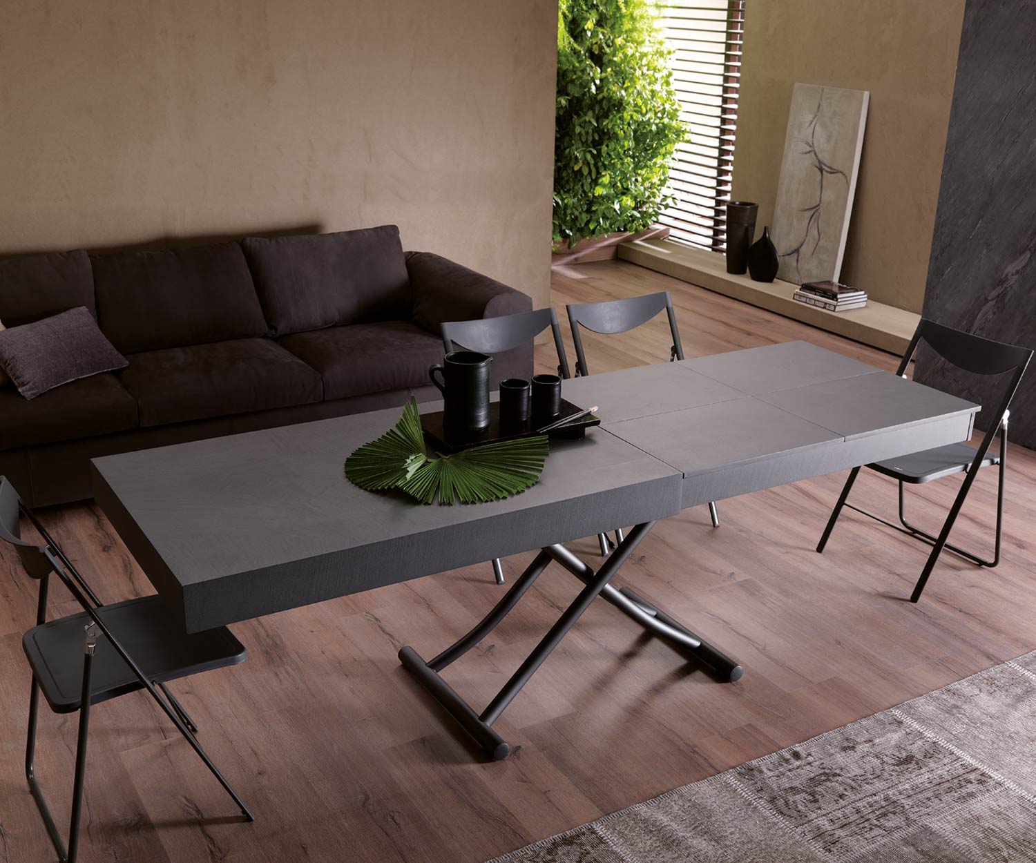 Ozzio Table Newood T123 à rallonges avec plateau en béton Ozzio Table Newood T123 à rallonges avec plateau en béton