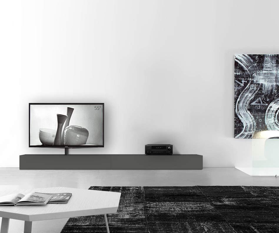 Table basse design Configurateur avec support TV au sol Largeur 300 25,5 54,6 gauche gris foncé mat Table basse design Configurateur avec support TV au sol Largeur 300 25,5 54,6 gauche gris foncé mat
