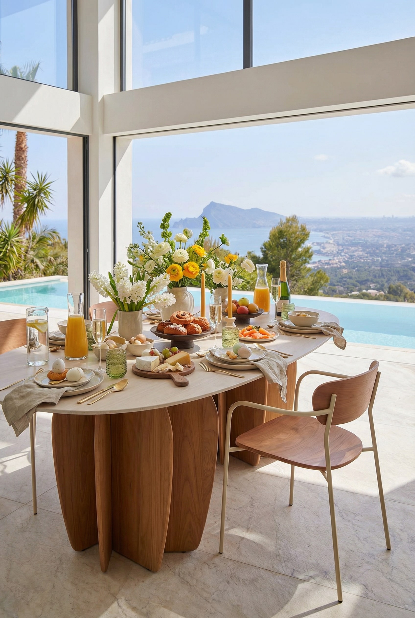 Table &agrave; manger d'ext&eacute;rieur avec des formes organiques et des &eacute;l&eacute;ments en bois