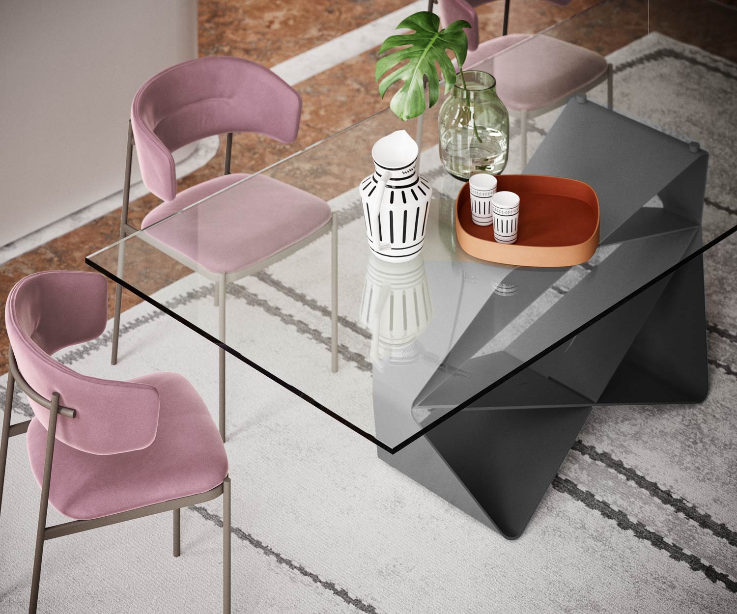 Table de salle à manger moderne en verre, rectangulaire 240 cm Table de salle à manger moderne en verre, rectangulaire 240 cm