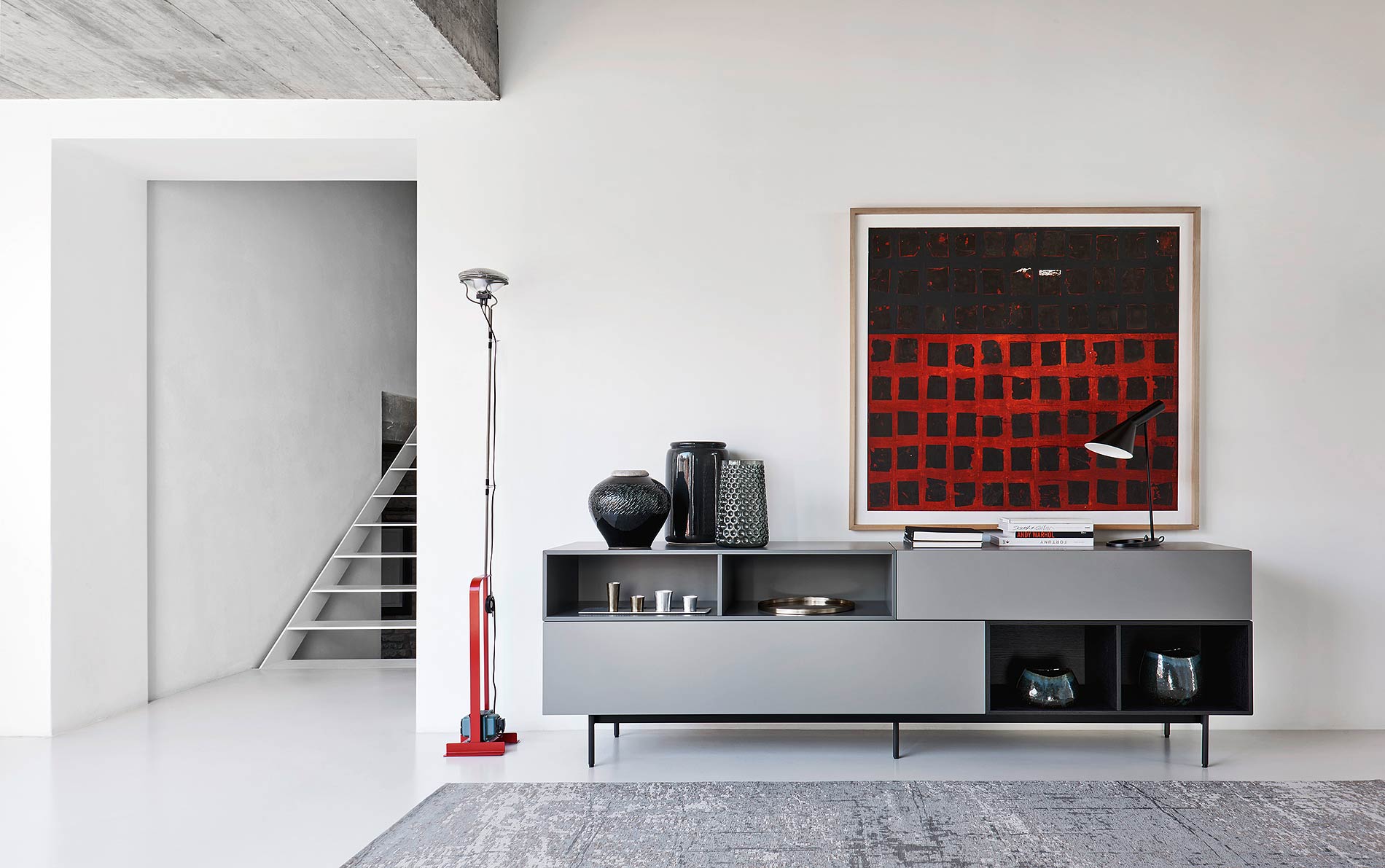 sideboard gris sur pieds