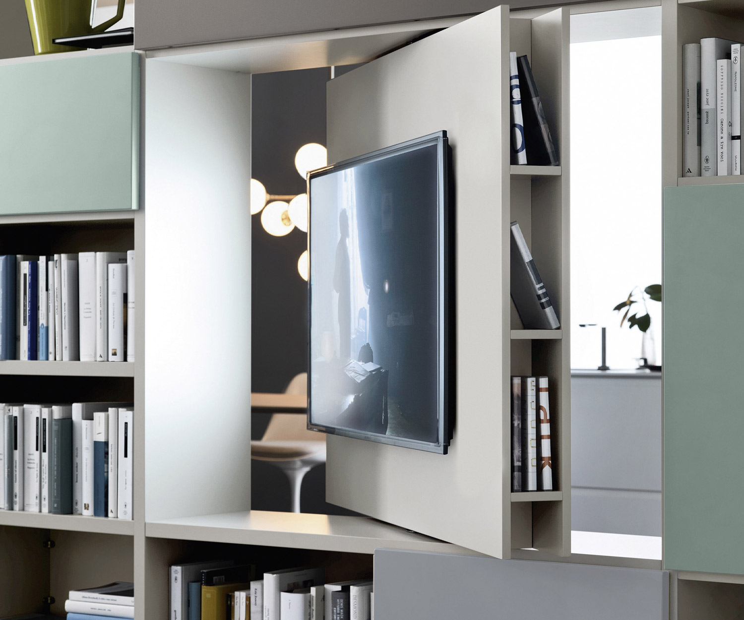 Bibliothèque design moderne C90 Étagère avec panneau TV pivotant  Bibliothèque design moderne C90 Étagère avec panneau TV pivotant